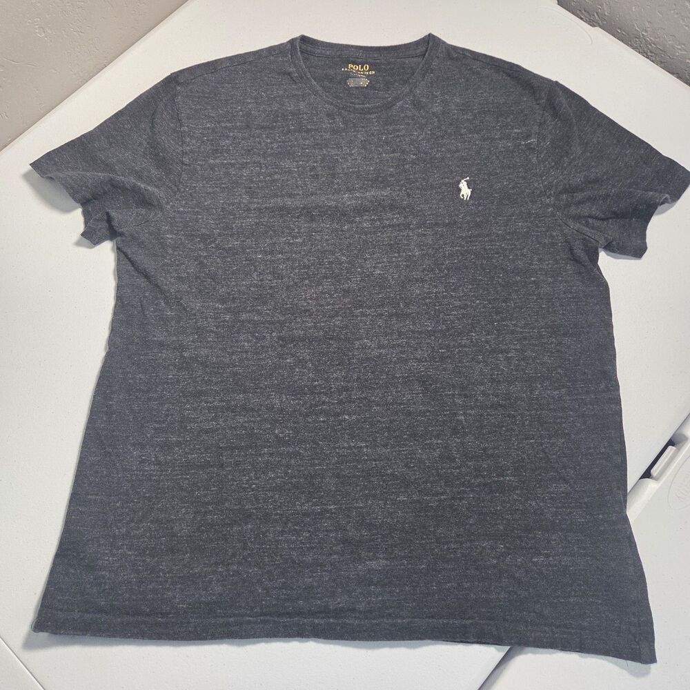 Polo Ralph Lauren T-Shirt Mens L Charcoal Heather Gray Pony Logo Crewneck
